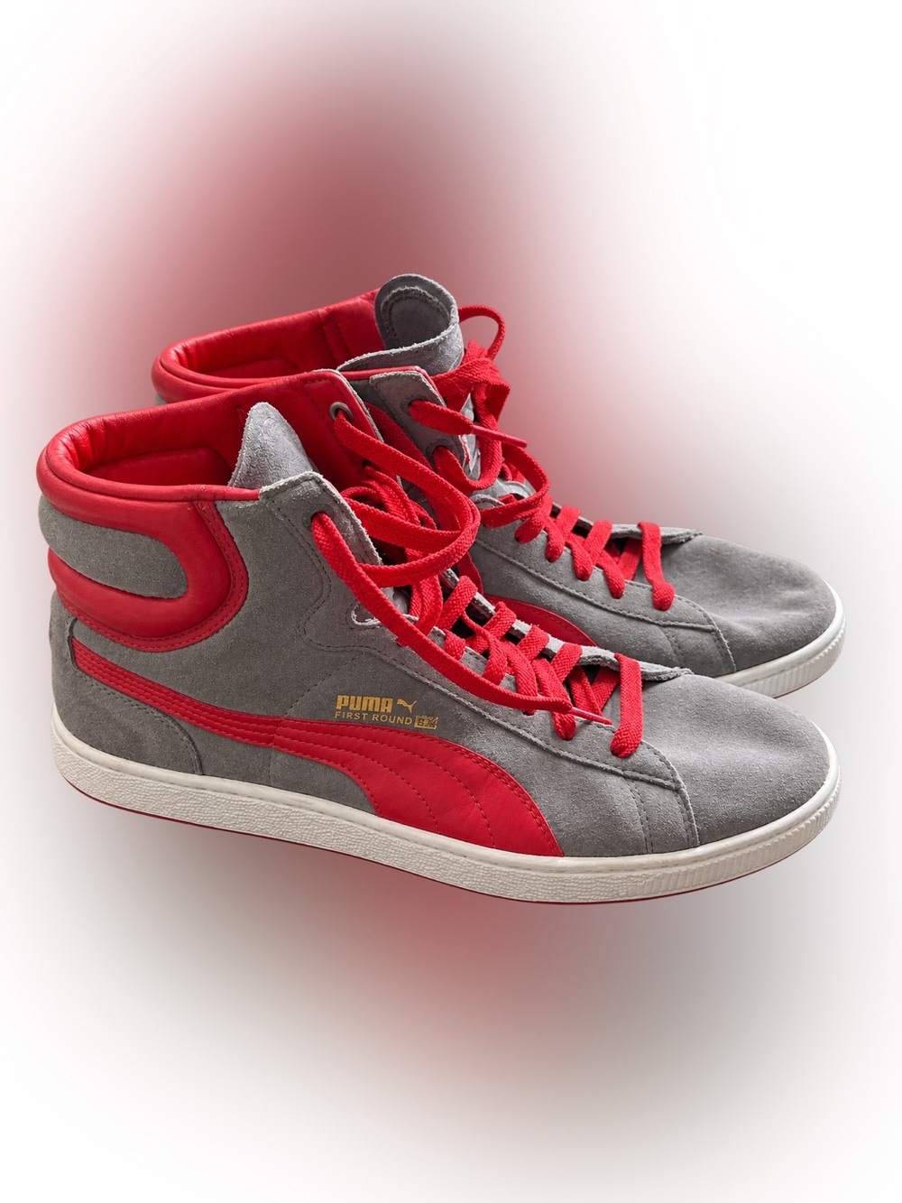 PUMA First Round EX gray/red suede high-tops